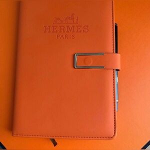 Orange Leather Notebook Cover with Pen Loop